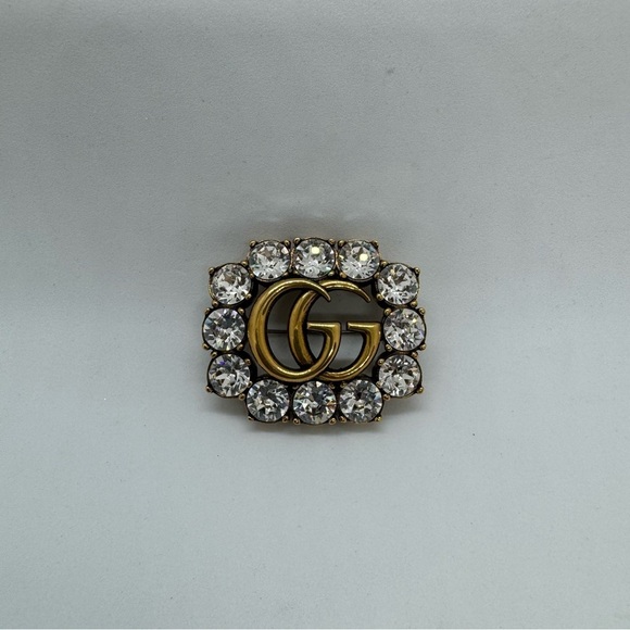 Gucci Double G Marmont Brooch with Crystals Pin Authentic Rare Bronze Signature - Picture 1 of 8